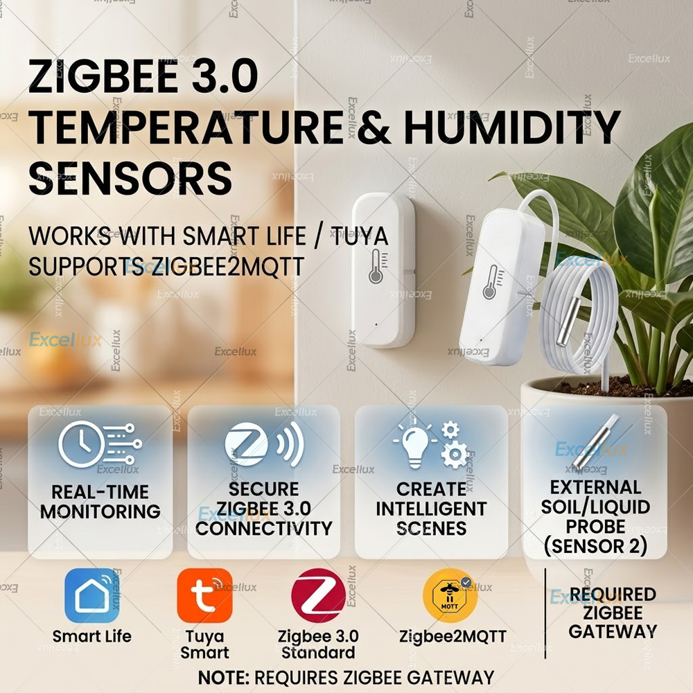 Zigbee Temperature Humidity Sensor External Probe Themometer Optional Smart Home Automation Support Tuya Smart Life Zigbee2MQTT