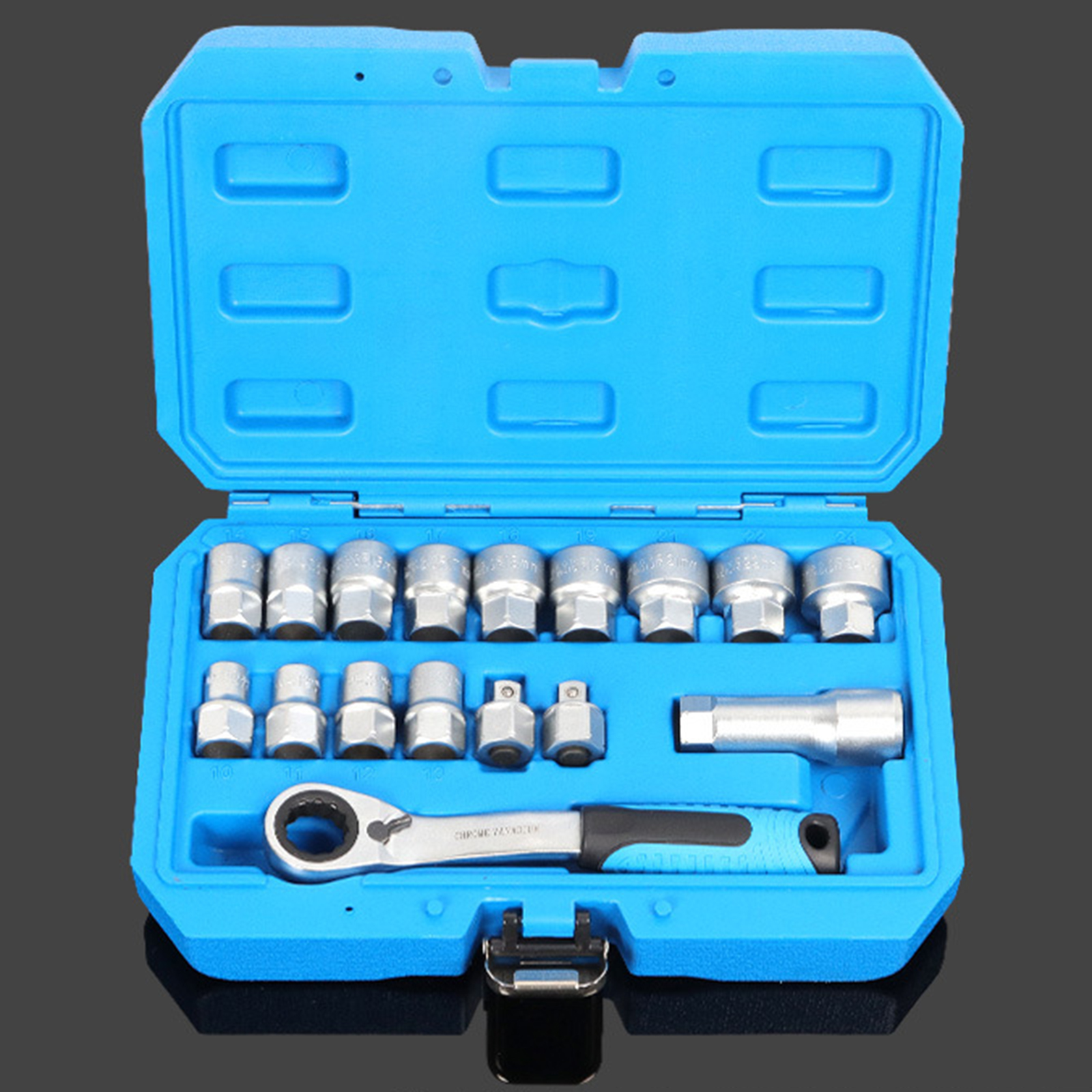 17Pcs Generic Socket Ratchet Wrench Set Spanner Storage Case Mechanic Tool Drill Bit Socket for Bicycles Garage Car Trunk Home