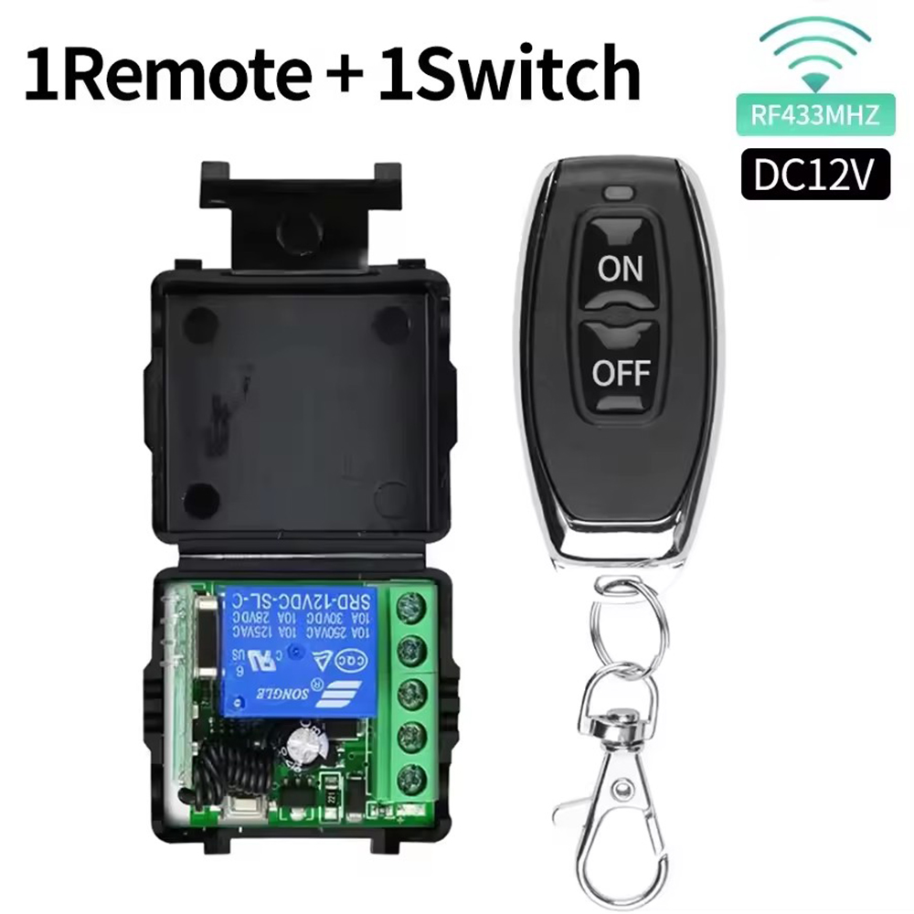 433mhz Wireless Remote Control Switch DC12v 10A 1ch Relay Receiver for Smart Home Garage Shutter Roll Door