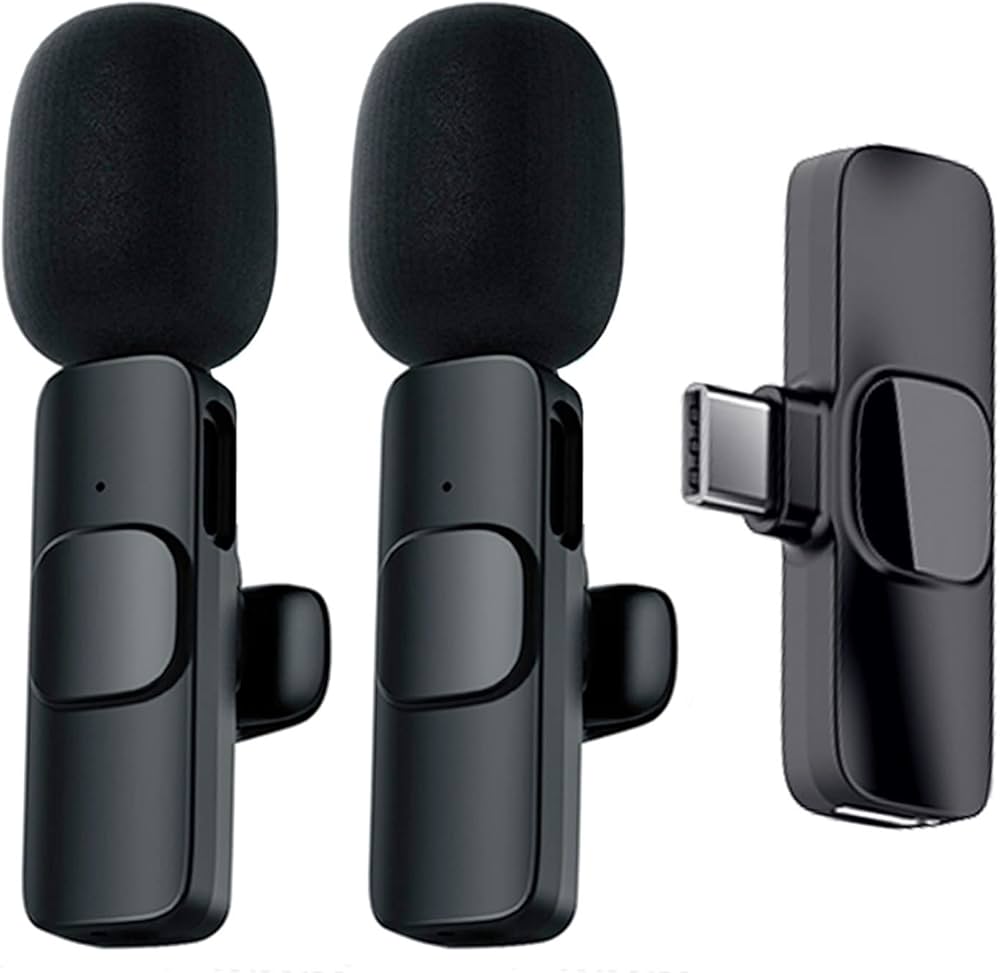 Wireless Lavalier Omnidirectional Microphone System Vlog for Type-C Android & iPhone, Plug and Play, Noise Reduction, No Need APP & Bluetooth (K9 Double Mic)