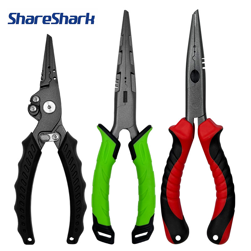 ShareShark Multi Functional Fishing Pliers Long Nose Hook Remover Tool Line Cutter Scissors Open Split Ring Fishing Tools