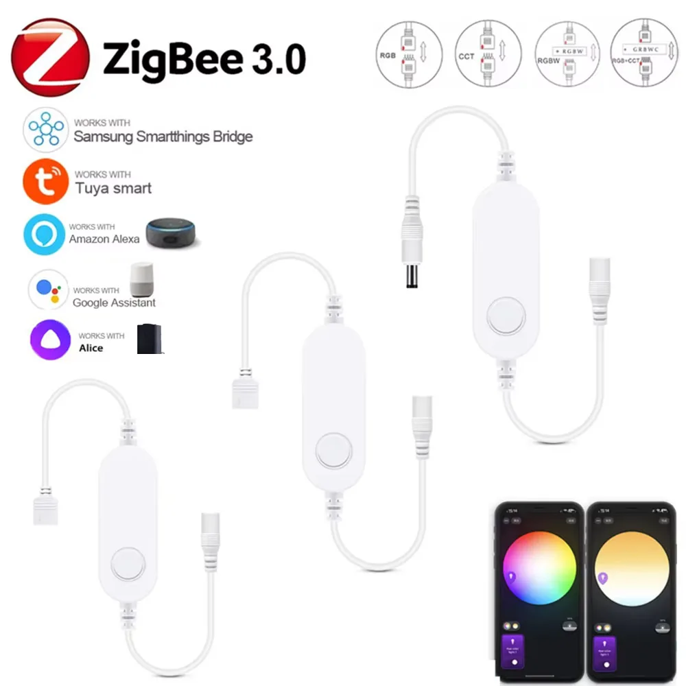 Zigbee 3.0 Led Controller DC5V 12V 24V Dual Outport CCT/RGB/RGBWW/RGBCCT Led Strip Light Dimmer Smart Zigbee for SmartThing
