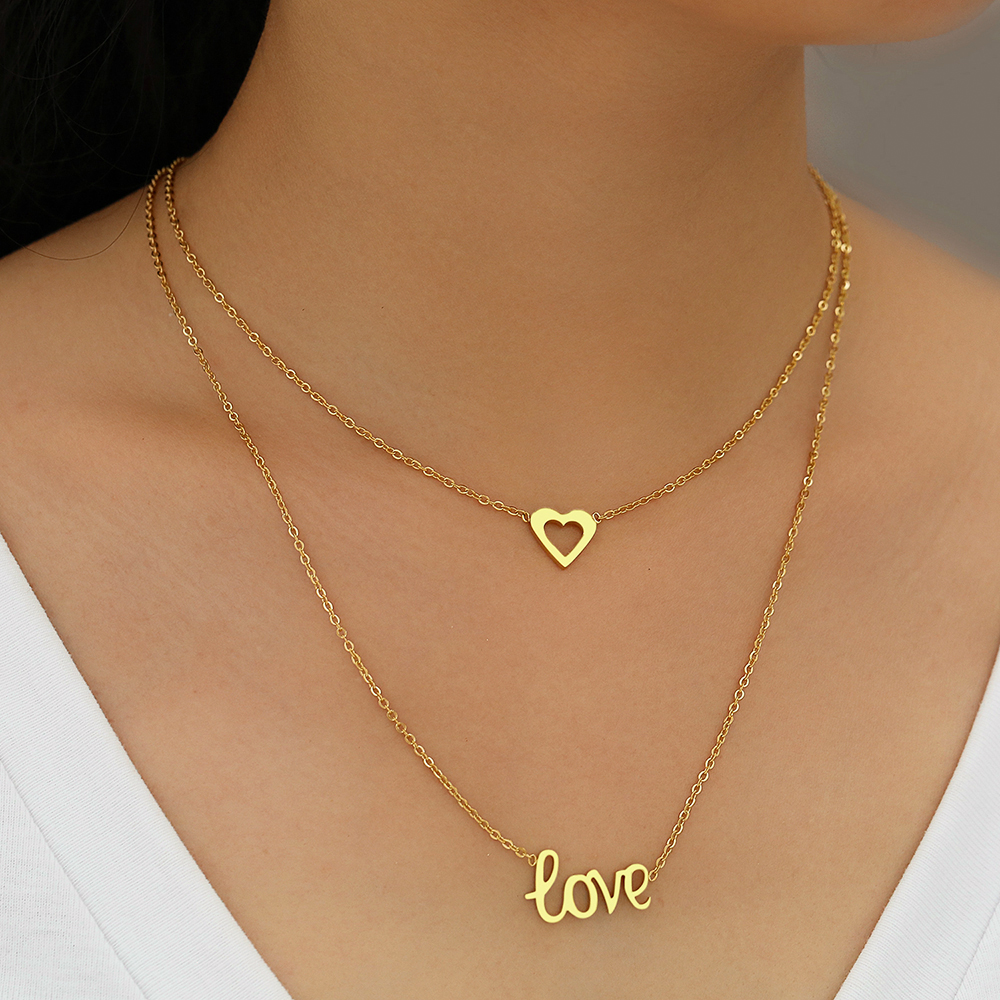 Stainless Steel Necklaces Romantic Heart LOVE Pendants Multilayer Chain Choker Exquisite Necklace For Women Jewelry Party