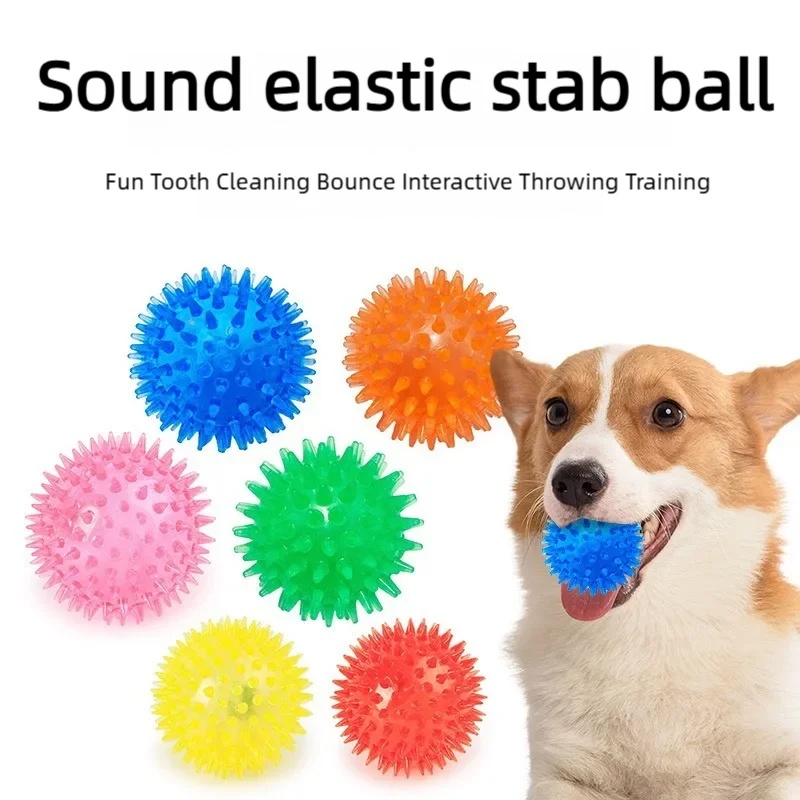 Squeaky Dog Chew Ball Toy 5.5/6.5/9cm TPR Spiky Teeth Cleaning Ball Bite Resistant Interactive Toy for Small Medium Dogs Puppy