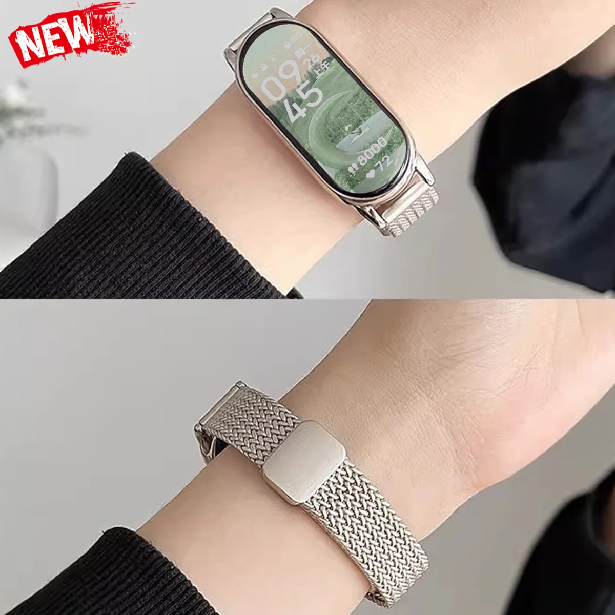 stainless steel slim women strap for xiaomi watch 10 9 8 Magnetic folding buckle band for miband 10 9 8 NFC smartwatch bracelet
