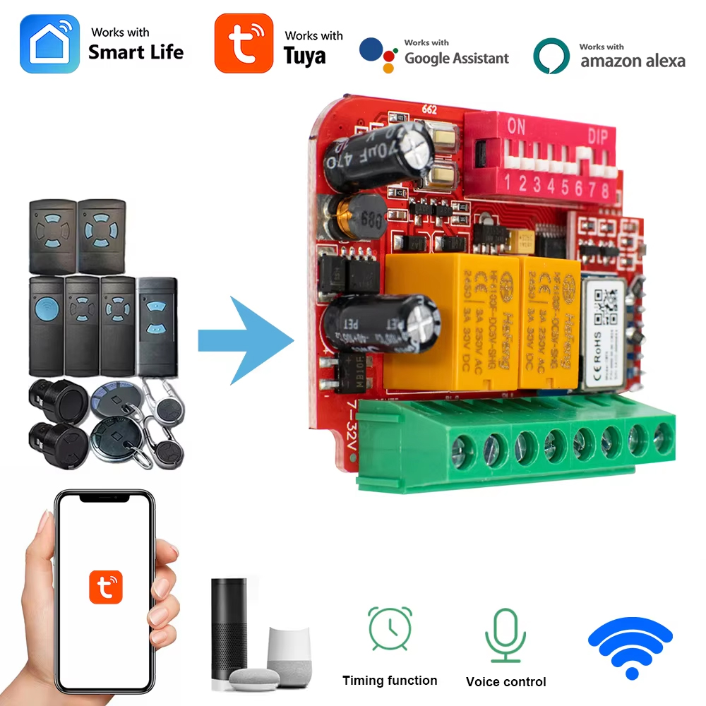 Universal WIFI Tuya Smart Garage Door receptor 2CH Gate Opener for 868MHz HS2 HS4 HSE2 HSE4 HSM2 HSM4 868 Blue Key