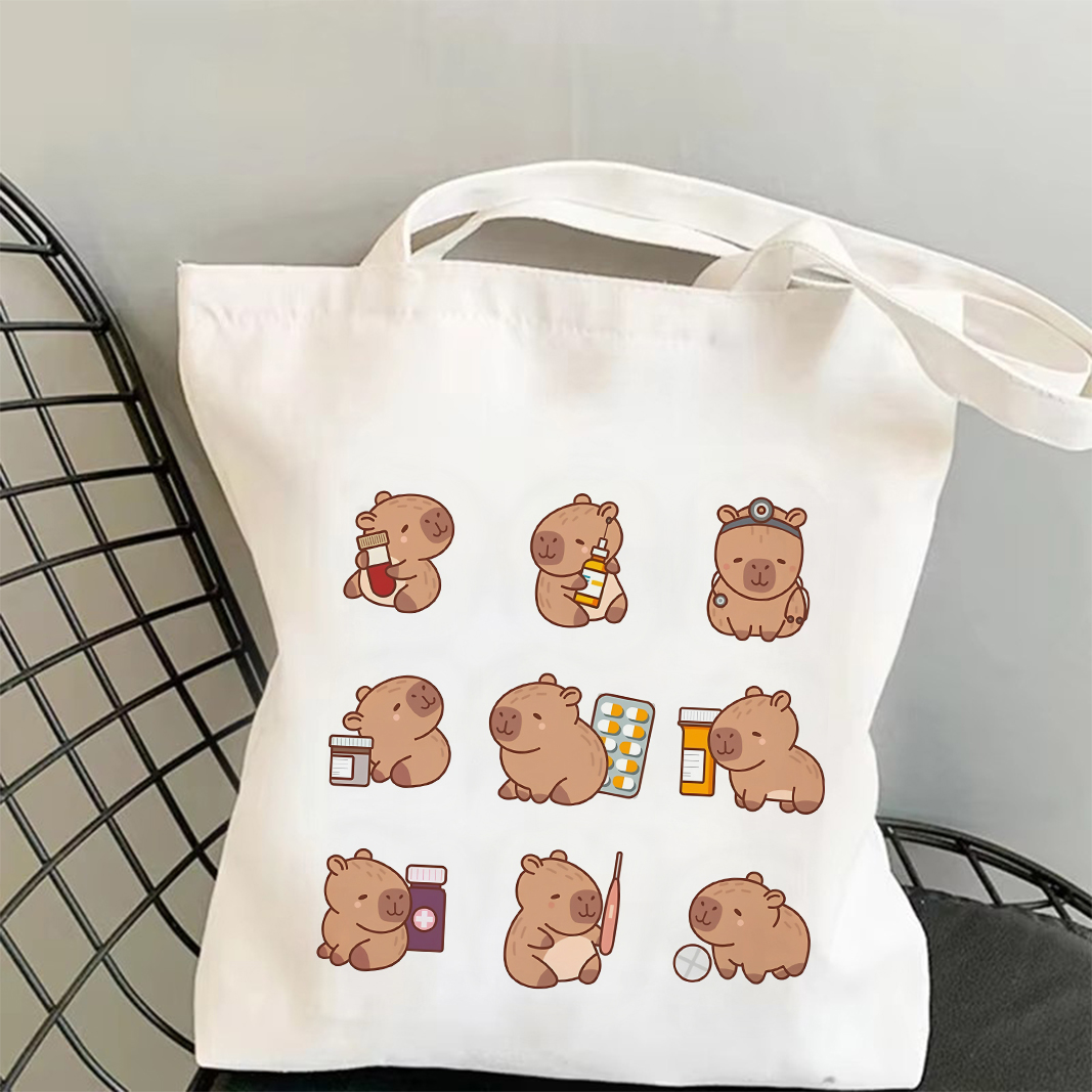 1pc Capybara Print Yoga Tote Bag Creative Animal Pattern Canvas Shoulder Bag Eco Friendly Gym Sack for Yoga Lovers