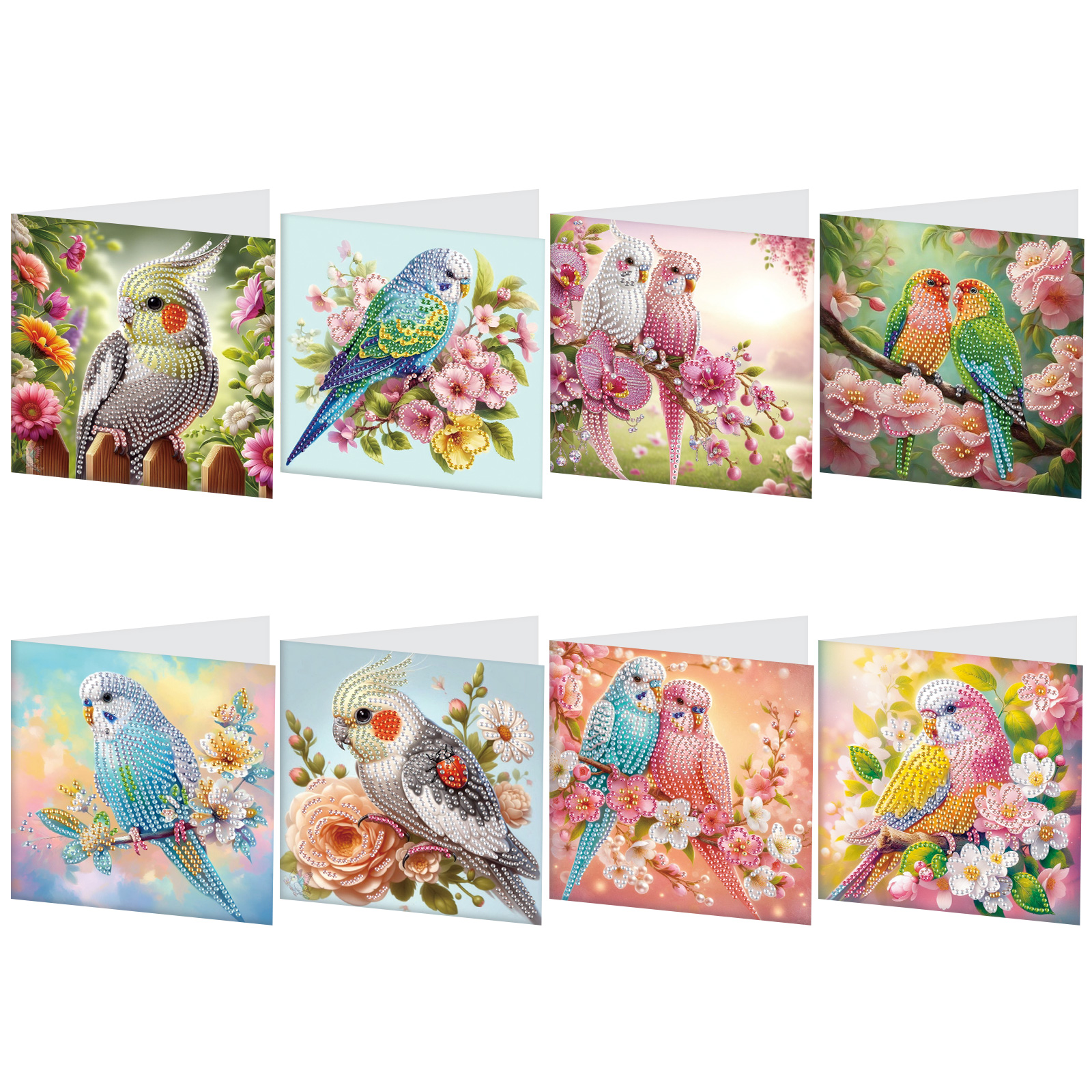 8PCS Diamond Art Painting Greeting card Kit,DIY Colorful Parrot Greeting card for Adults Diamond Art Painting,congratulation car
