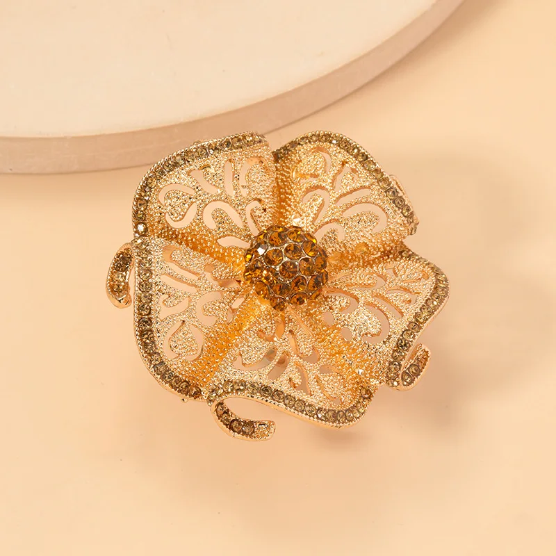 New Luxury Big Flower Zircon Rings Women Indian Jewelry Classic Hollow Gold Color Adjustable Ring Female s Dropshipping