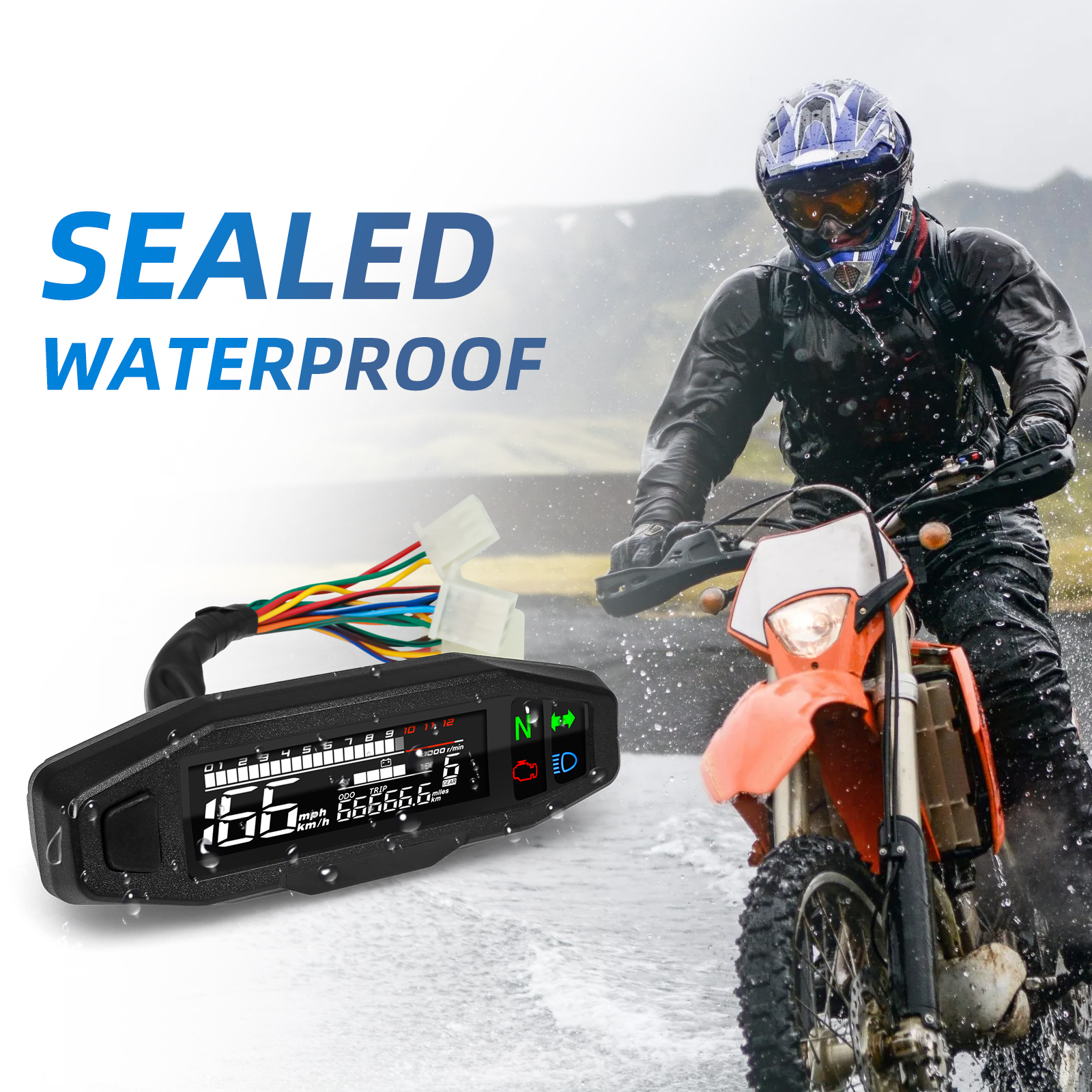 Motorcycle Universal Speedometer LED Digital Dashboard Waterproof Km/h MPH Odometer Meter Motor Gauge Sensor with Y/Z/W Bracket