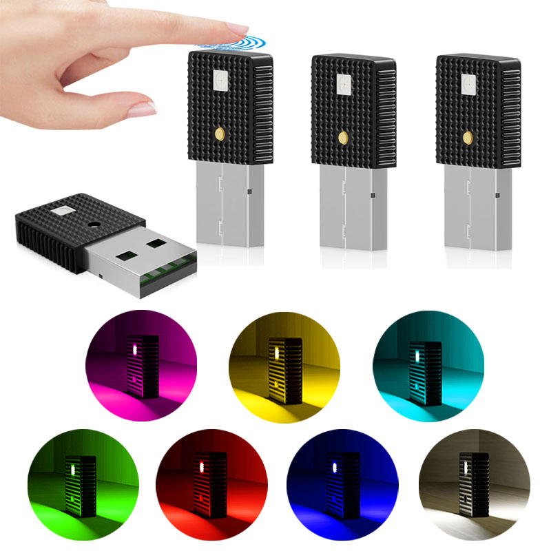 Mini USB LED Car Lights Auto Interior Atmosphere Light Touch Lighting Neon Ambient Night Lights Colorful Decorative Lamp
