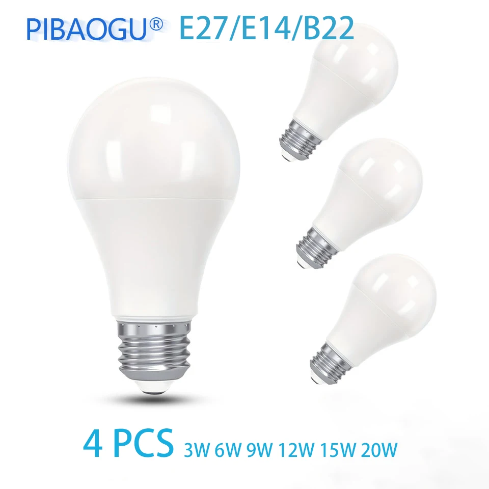 4PCS LED Light Bulbs 220V 6W 9W 12W 15W 20W LED Bulb Energy Saving LED Bulbs E27 E14 B22 Standard Base Lighting