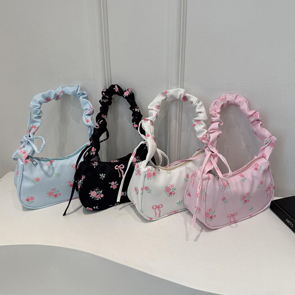 Large Capacity Shoulder Bag Fall Pleated Floral Armpit Bag 2024 New Design Sweet Drawstring Commuter Bag