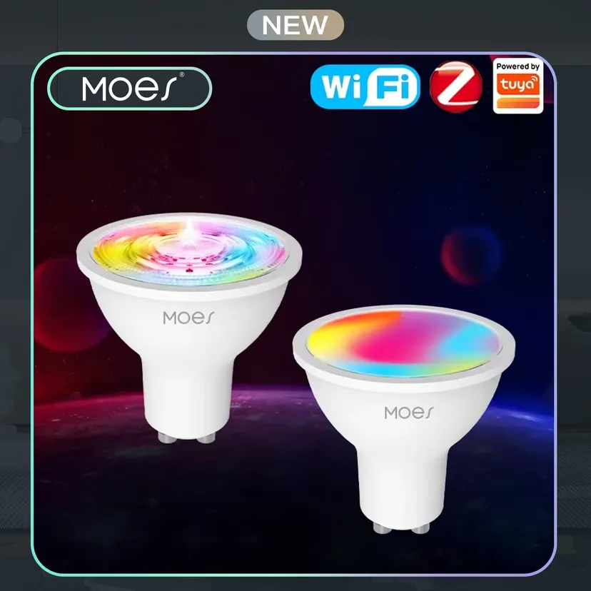 MOES Tuya ZigBee/WiFi GU10 Smart LED Bulb RGB+C+W White Dimmable Lamp Smart Life App Control Voice Alexa