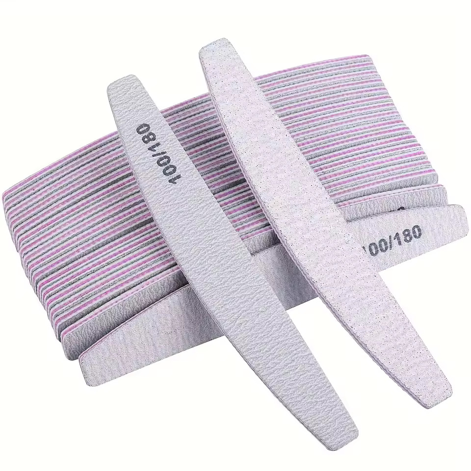 3Pcs/10Pcs/20pcs/50pcs Grey Nail Art File Half Moon Buffer Block Double Sided Manicure Files Sticks Nail Salon Tools