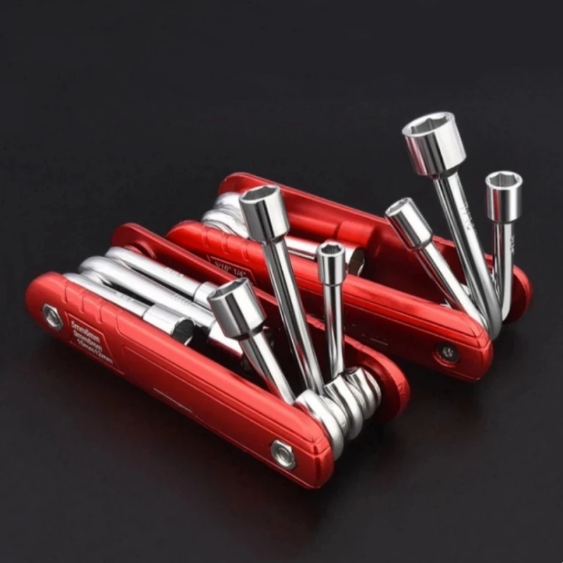 5-12mm Folding Socket Wrench set Allen key Multifunction Household Portable 6 in 1 Hand tool combination Lmperial system Metric