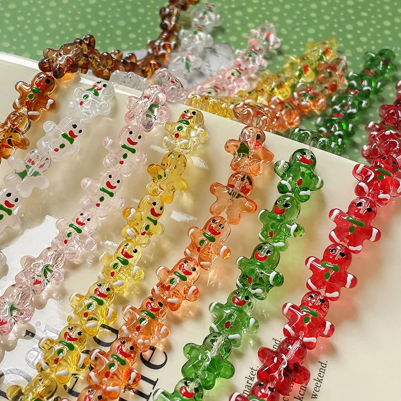 Z66 1PCS New Creative Christmas Gingerbread Man Glass Beads Loose Spacer Beads Jewelry Making DIY Bracelet Necklace Accessories