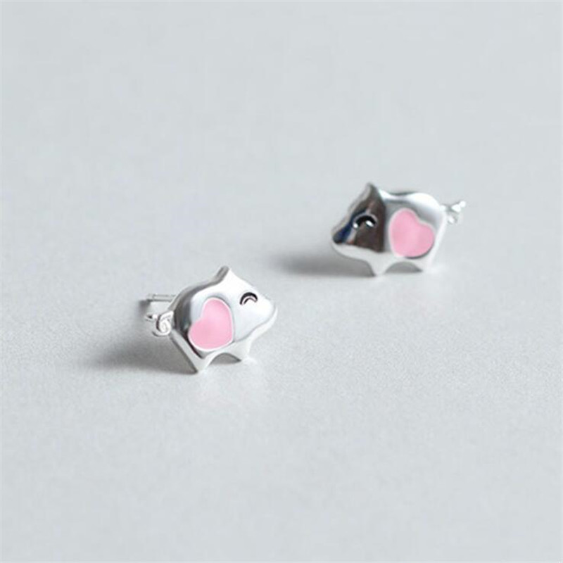 New Arrival Sweet Temperament Pink Pig 925 Sterling Silver Jewelry Cute Animal Exquisite Popular Stud Earrings E099