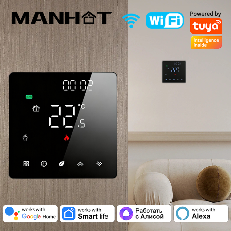 Manhot WIFI Smart Thermostat For Water/Electric Floor Heating Gas Boiler Remote Temperature Controller Work Tuya Alexa