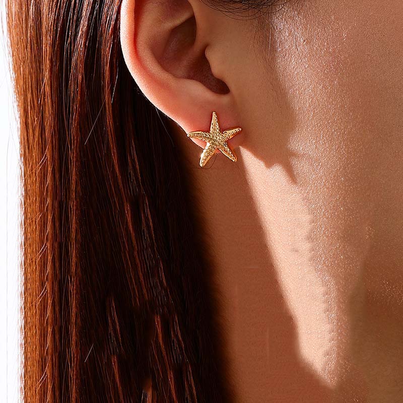 Vintage Summer Starfish Stainless Steel Stud Earrings For Women Simple Star Shell Earrings Stud Ocean Party Jewelry Gift 2025