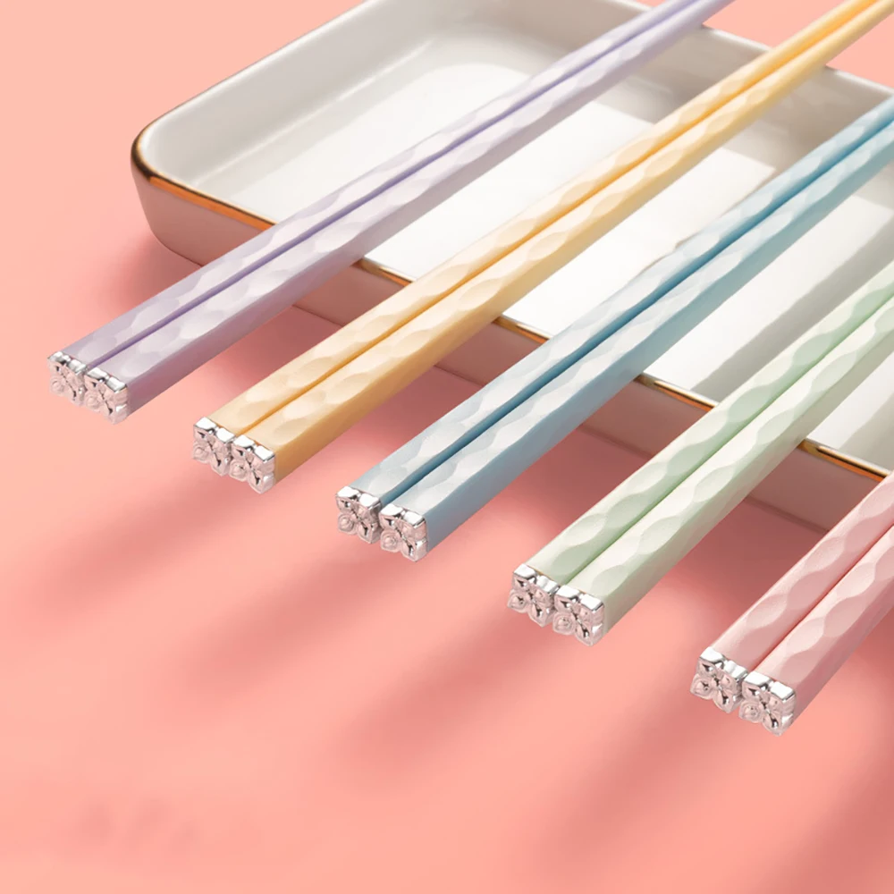 5 Pairs Reusable Japanese Chopsticks Colorful For Eating Metal Korean Cooking Chopsticks Set Stainless Steel Alloy Sushi Sticks