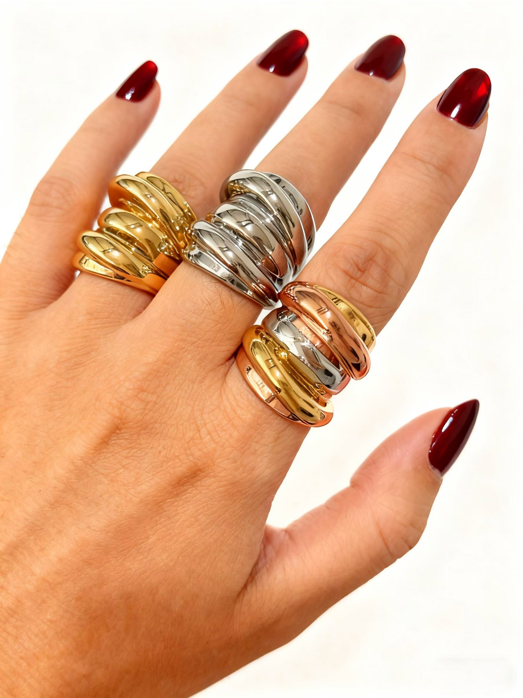 GHIDBK Delicate Minimalist Multi-layer Irregular Spiral Stainless Steel Ring for Women Casual Lightweight Trendy Jewelry