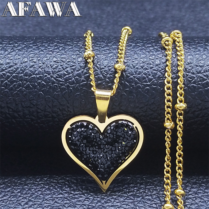 2023 Stainless Steel Black Crystal Heart Necklaces Charm Women Gold Color Small Pendants Necklaces Jewelry bijoux N8261S01 pen gpt