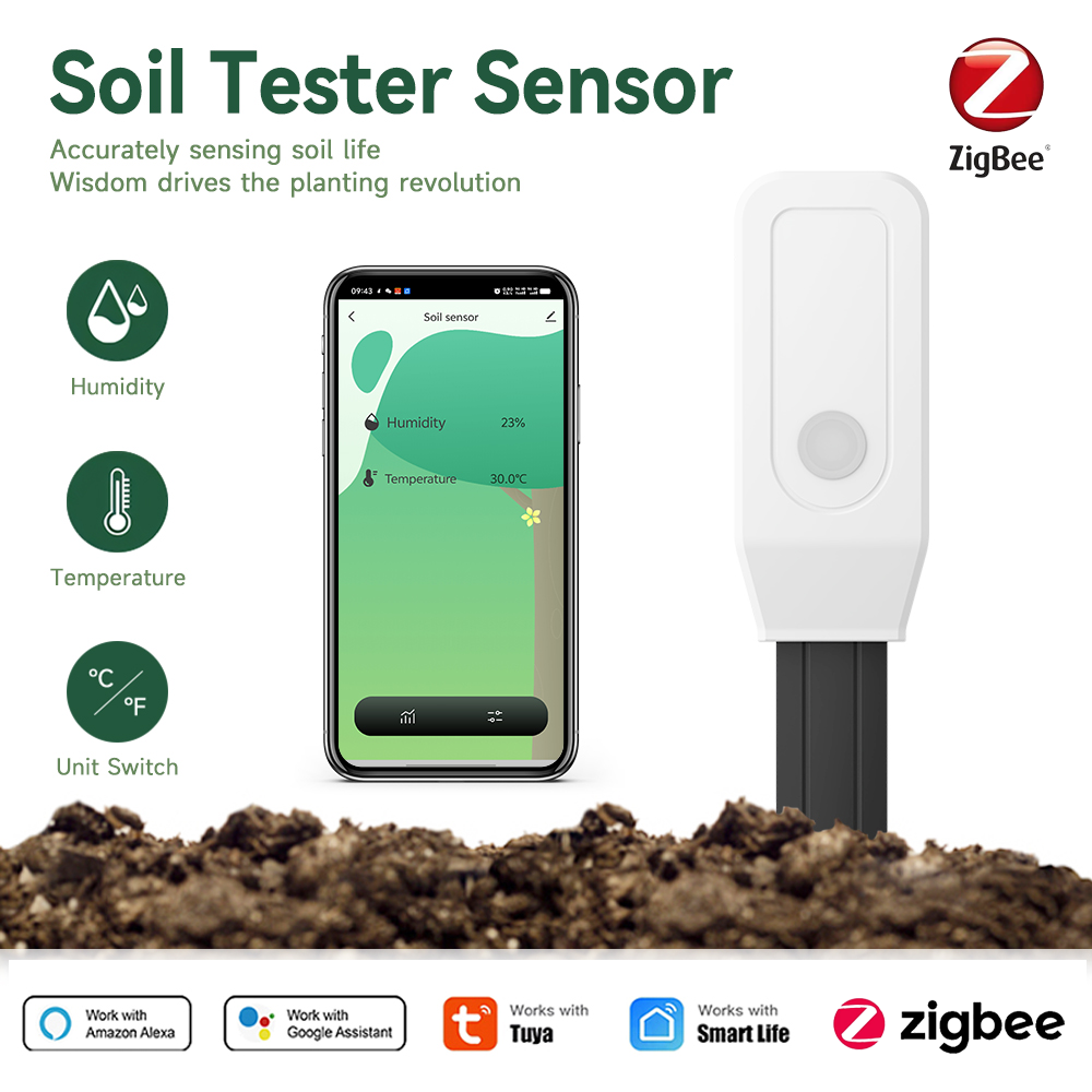 Tuya Zigbee Soil Tester Sensor for Flower Potting And Planting Real-Time Humidity Temperature Moisture Monitoring Remote Control