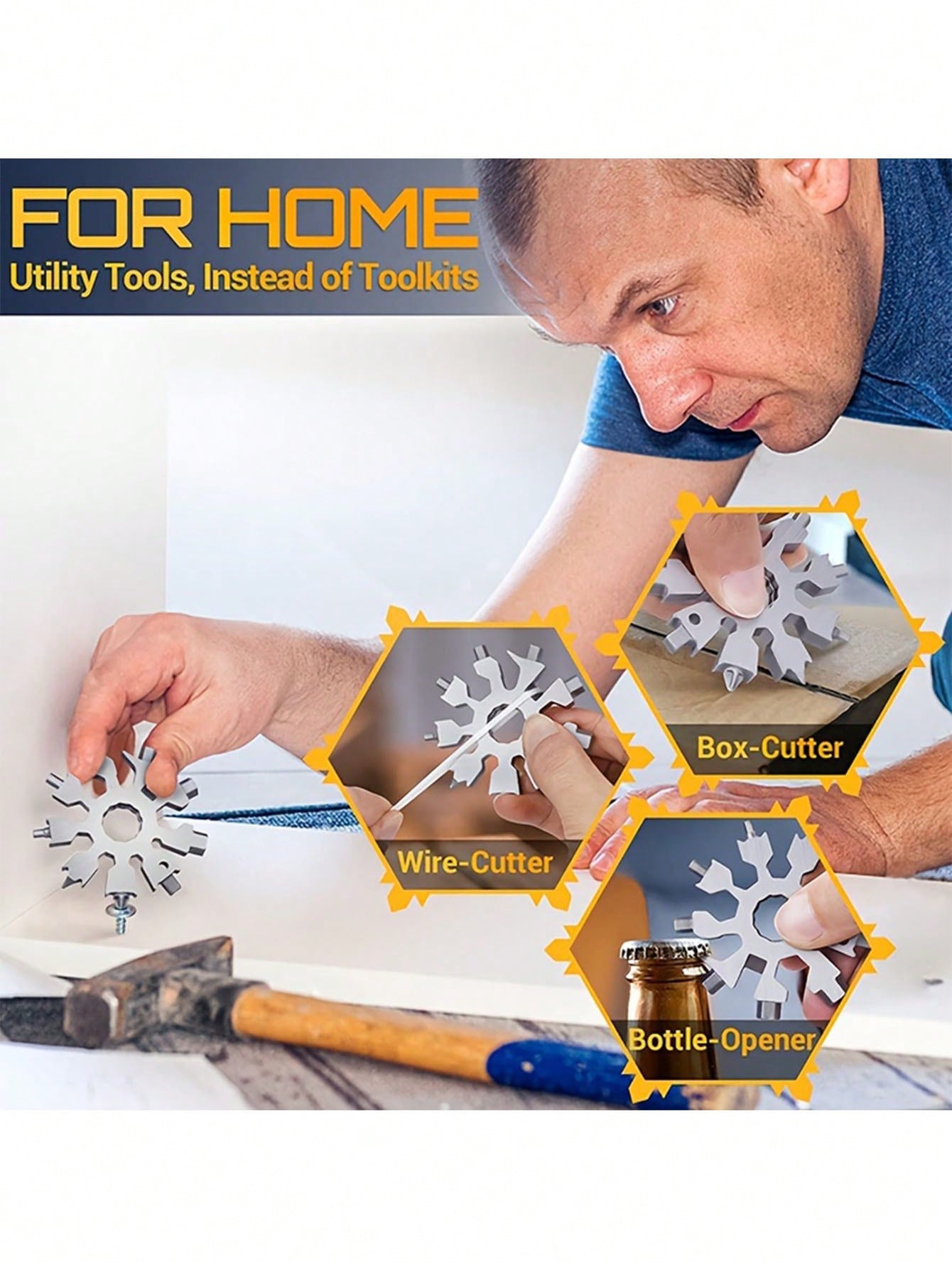 1pc Snowflake Shaped Stainless Steel Multi-Function Bottle Opener, Screwdriver, Wrench Set, For Men