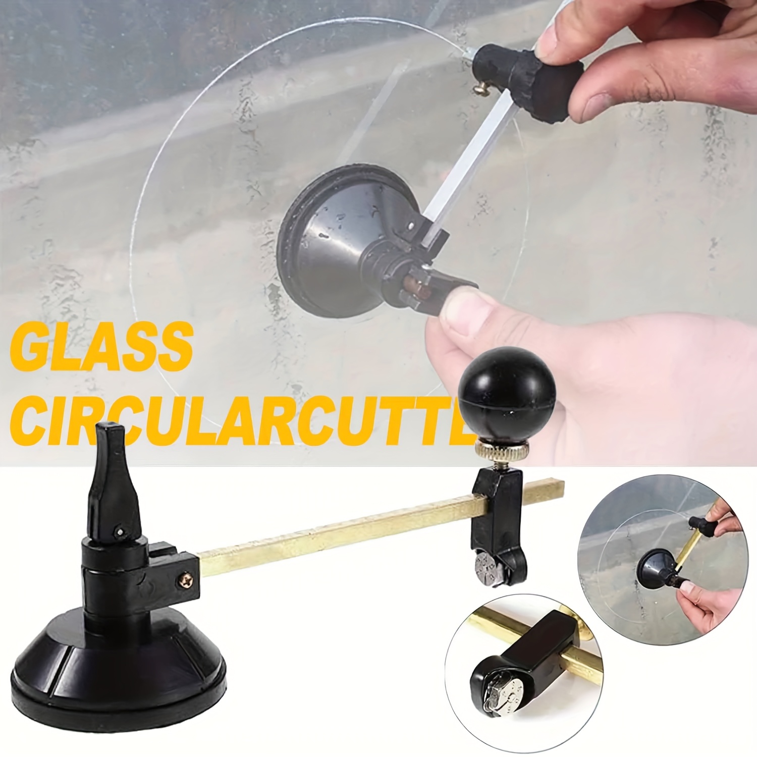 1pc Glass Cutting Tools Wheel adjustable Circular Glass Cutter with Suction Cup - Metal Manual Compass Type Glass Cutting Tool