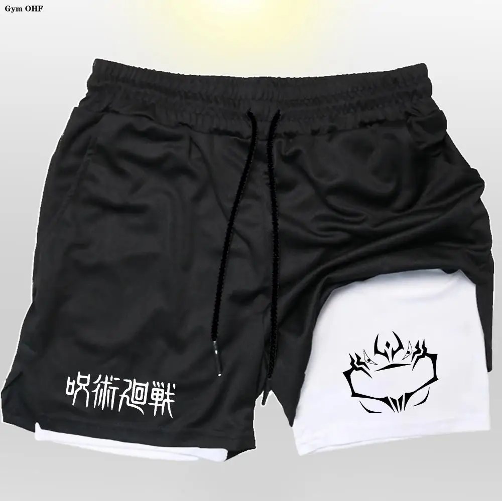 Jujutsu Kaisen Compression Shorts Men Fitness Gym Running Double Layer 2-In-1 Short Pants Rashgard Performance Anime