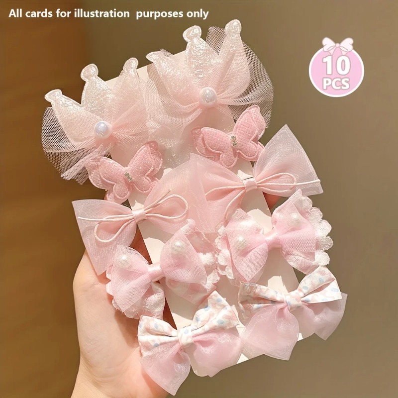 10 Pieces of Sweet Pink Hairpins Are Cute and Versatile Crown Bow Bangs Hair Clips Kids Baby Hair Accessories Set for Girls