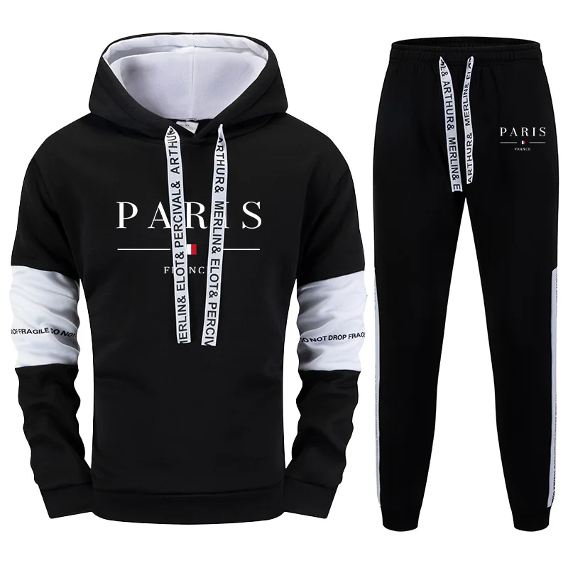 2026 Men's Tracksuit 2 Piece Set Paris Print Hoodies Sweatpants Fall Winter Daily Casual Fashion Sporty Jogging Suit
