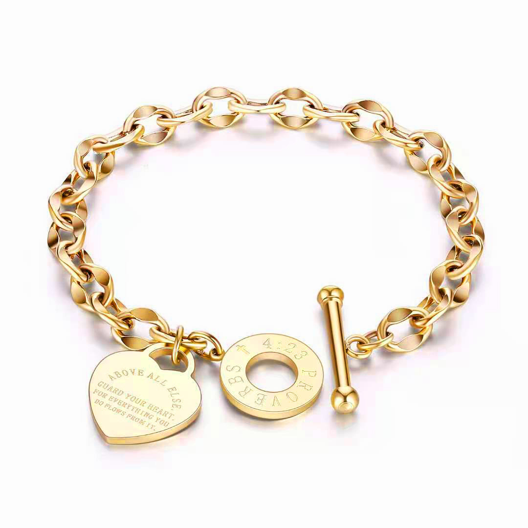 1pc Stainless Steel Bracelet With Heart Pendant, Heart OT Buckle Couple Bracelet Unisex pen gpt