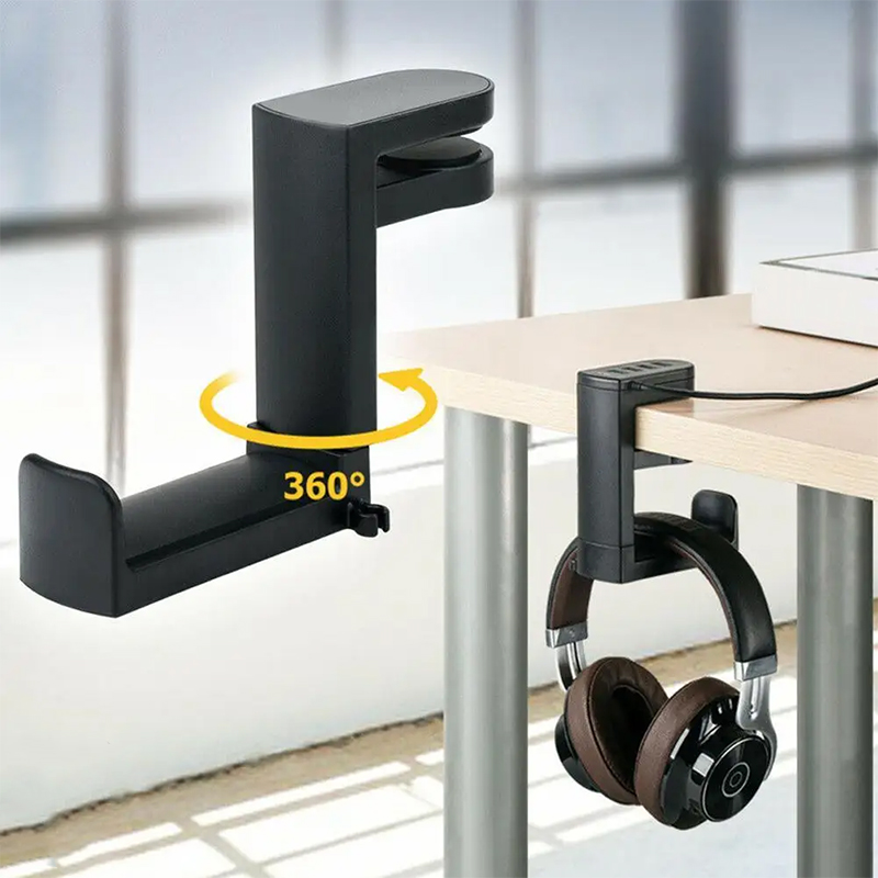 No Punch Headphone Hook Clip Holder Gaming Headset Stand PC Adjustable Headphone Bracket Desk Hanger with Cable Clips Universal