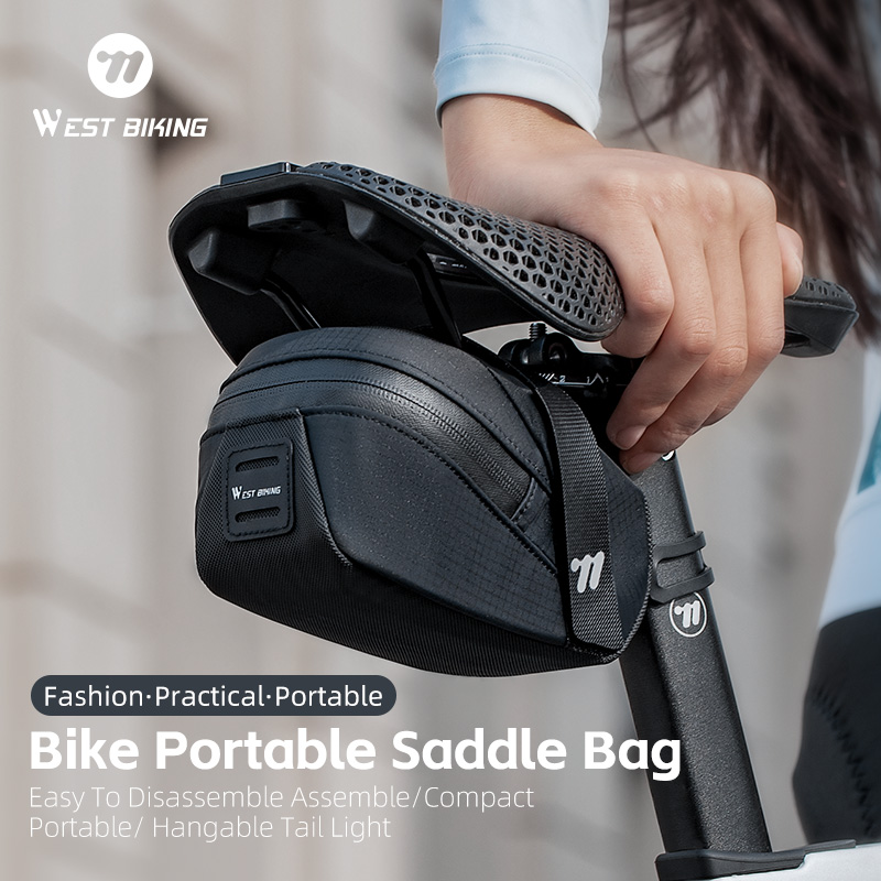 WEST BIKING Bike Portable Saddle Bag 0.8L Polyester Compact Lightweight Reflective Logo Bicycle Bag Saddle Hook Tape Bike Bag
