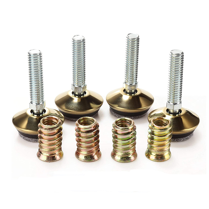 Gold Swivel Furniture Levelers - 4Pcs Adjustable Leveling Legs Glide for Tables Chairs Cabinets - M8/M10 Fully Threaded