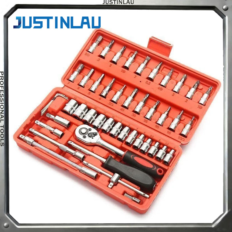 JUSTINLAU 1/4 Ratchet Wrench Set Home Hardware Repair Kit 46 Pieces Automotive Tool Screwdriver and Drill Bit Ratchet Set