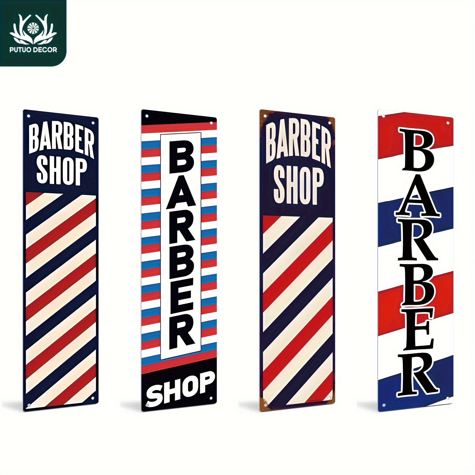 Putuo Decor 1pc Vintage Metal Tin Road Sign, Barber Shop, Signpost Decoration for Home Farmhouse Barber Shop Hairdresser,