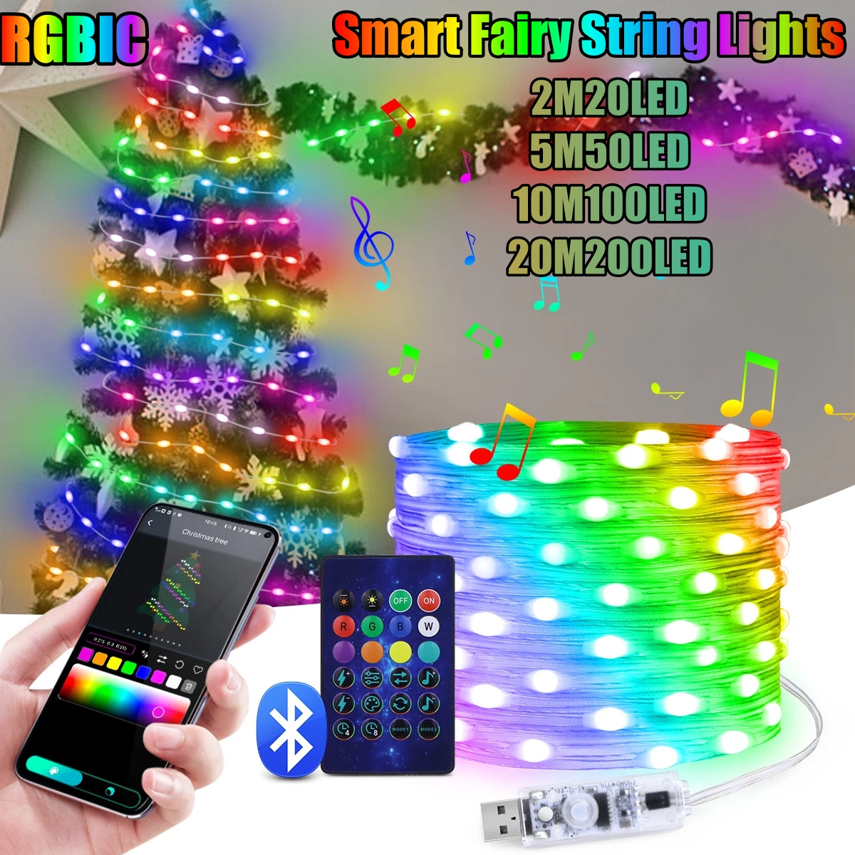 Smart Lights Fairy String Light Bluetooth Connectivity USB Plug Lights LED Garland Festoon Home Party Xmas Tree Decor lightify