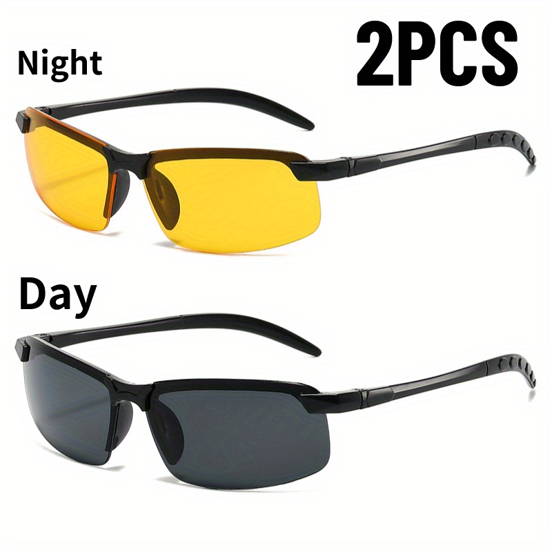 2 Pairs of Night Vision Glasses Men's Goggles Half Frame Fashion Glasses Day and Night Dual-use Driving Glasses Half Frame