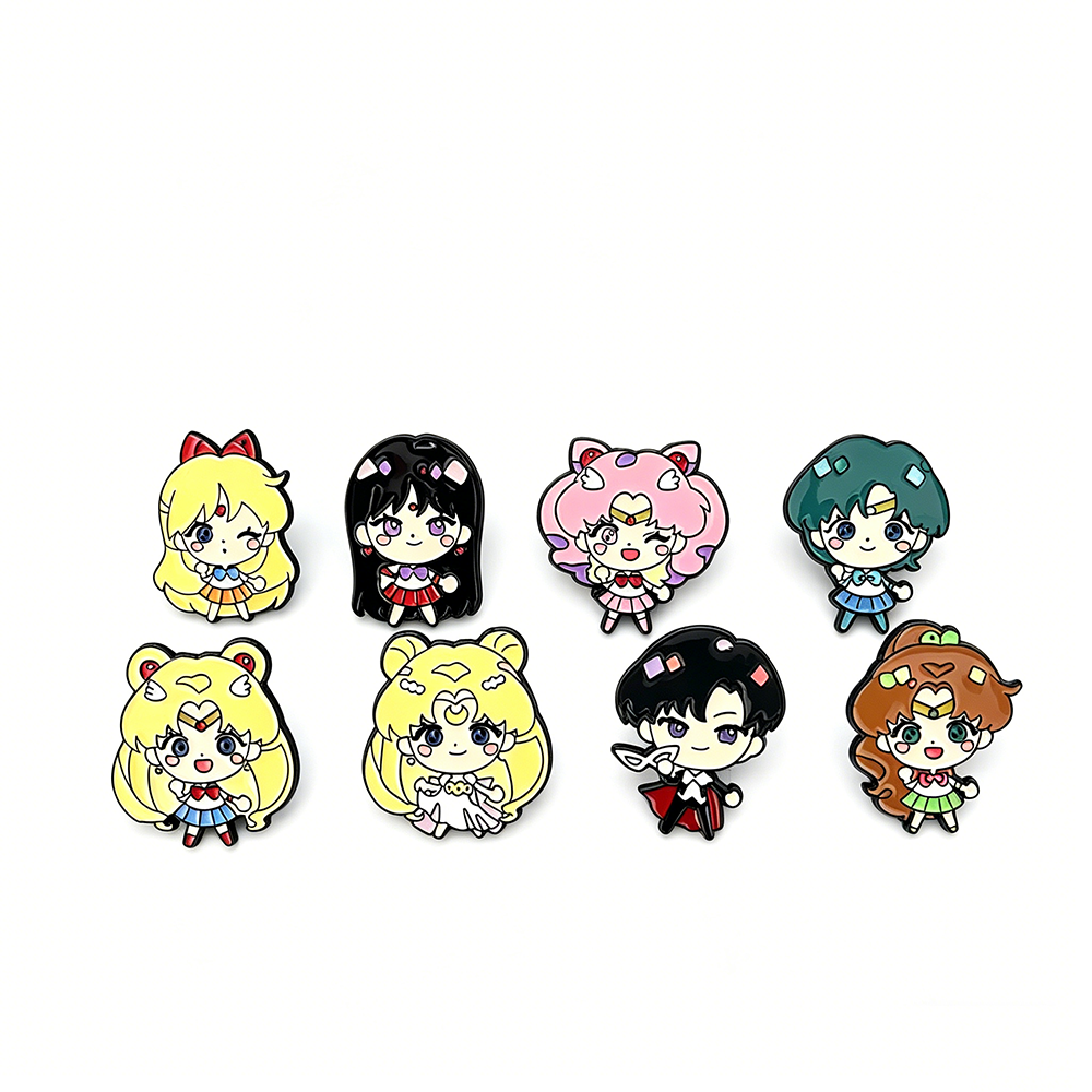 8pcs Sailor Moon Chibi Cartoon Anime Brooch Set Kawaii Enamel Pins Fashion Metal Badges Women's Clothing Accessories