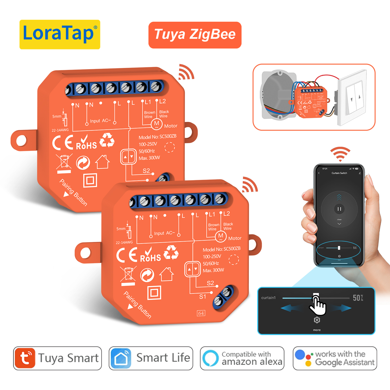 LoraTap Tuya ZigBee Roller Shutter Blinds Switch Relay Module Percentage Remote Control Timer Voice Control by Alexa Home