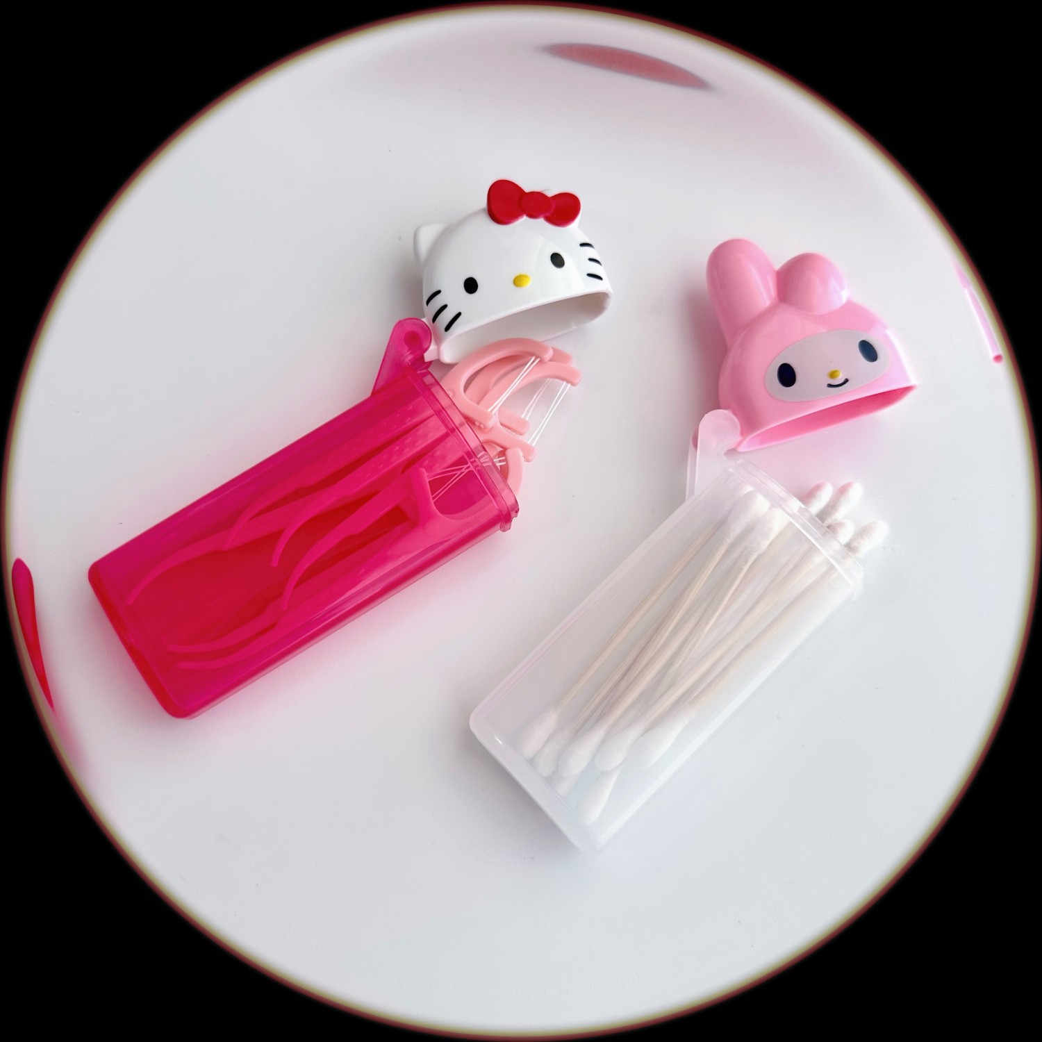Anime Cartoon Kitty Storage Box Kawaii MyMelody Cute Toothpick Cosmetic Swab Storage Box Portable Travel Mini Container
