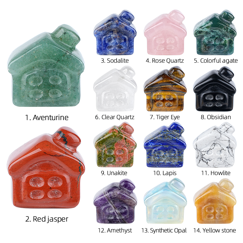 25mm Natural Semi-Precious Carved House Shaped Small Ornament for Desk Decorative for DIY Jewelry Making Earrings Accessories