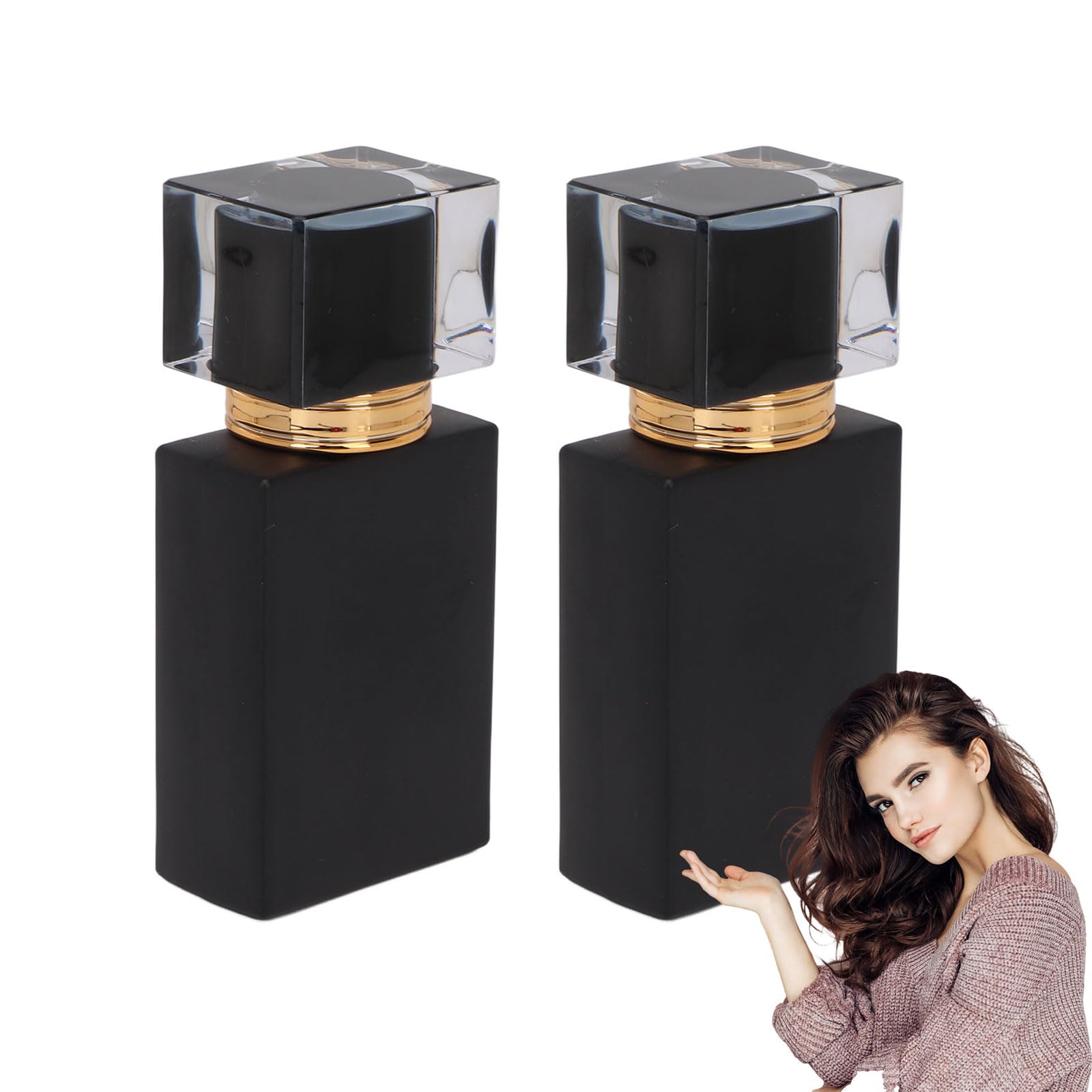 2pcs Empty, Refillable Spray Empty Bottle, 50ml Frosted Glass Bottle Perfume Atomizer