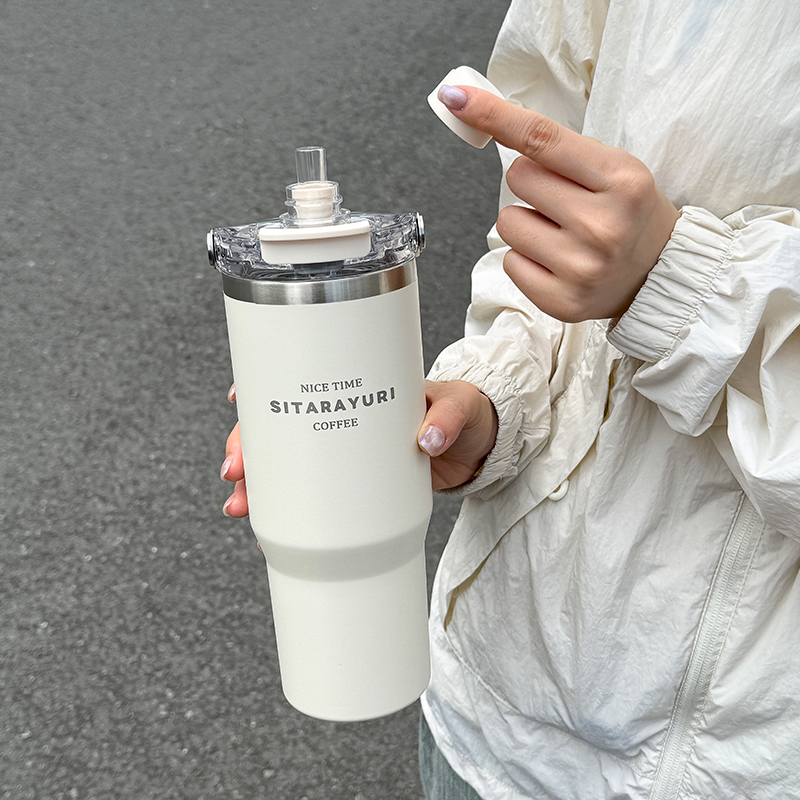 1pc Magnetic Suction Lid Double-layer Vacuum Insulated Water Bottle 600ml/900ml Wide Handle Portable Outdoorulation Drinkware