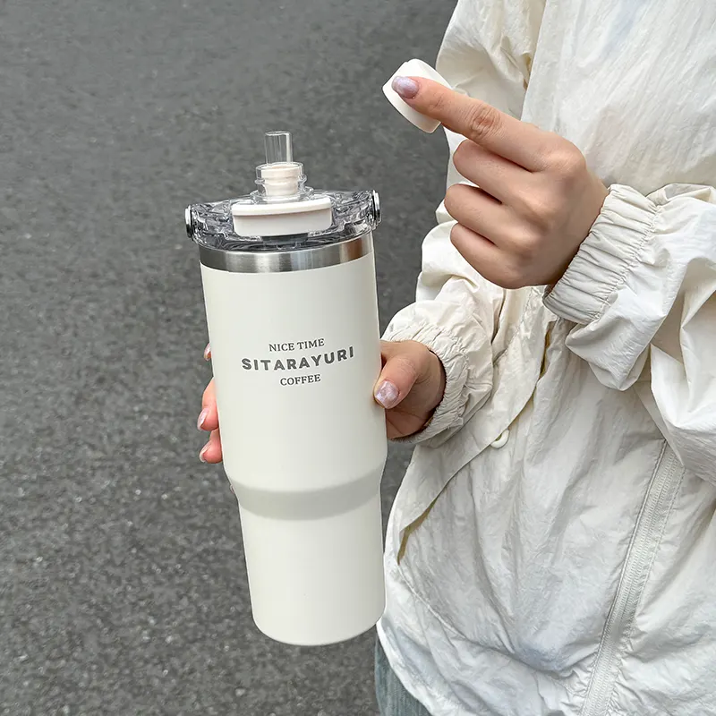 1pc Magnetic Suction Lid Double-layer Vacuum Insulated Water Bottle 600ml/900ml Wide Handle Portable Outdoorulation Drinkware