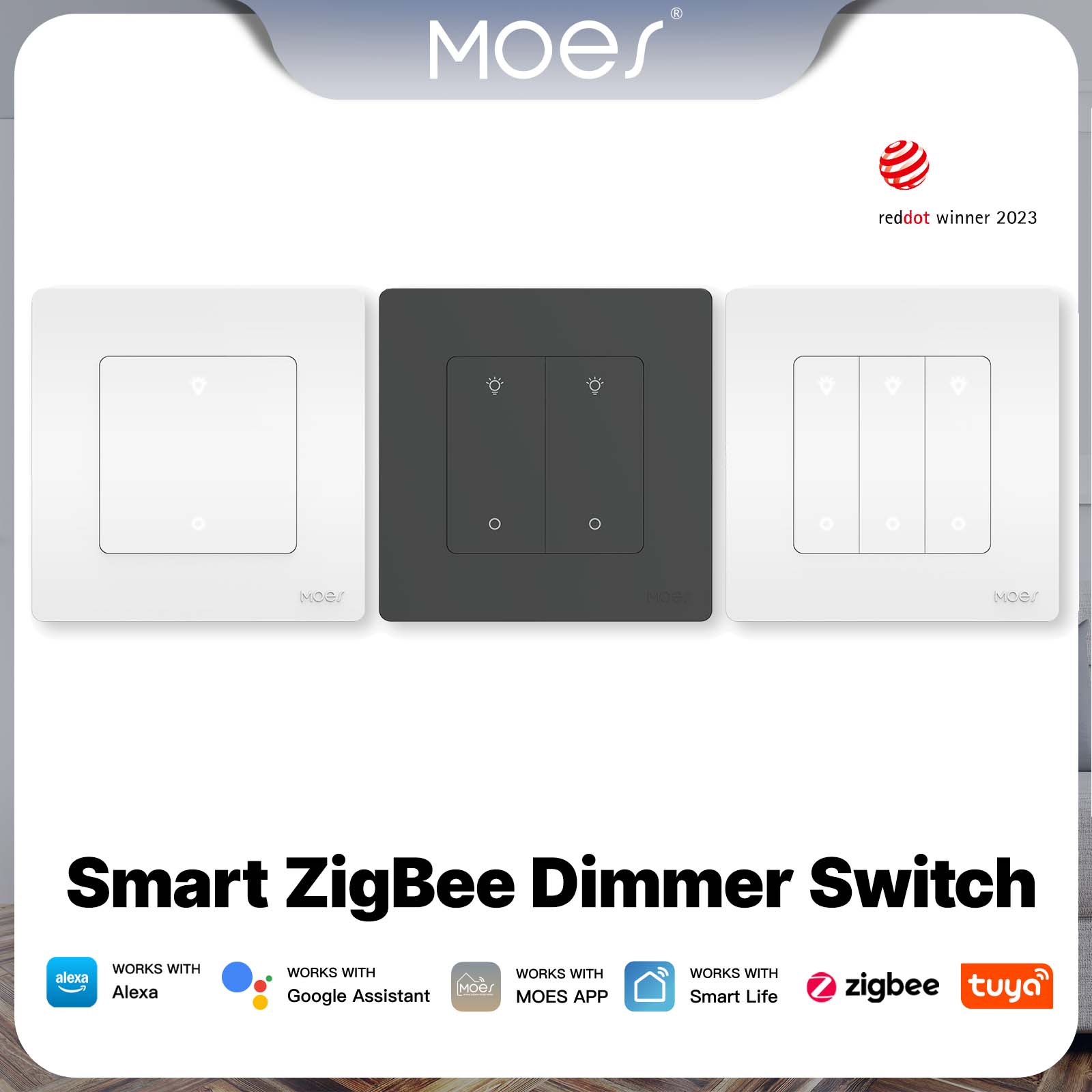 MOES ZigBee Smart Dimmer Switch Star Ring Series for Light Dimming Smart Life APP Work with Alexa Google Home Dimmable 1-3Gang lightify