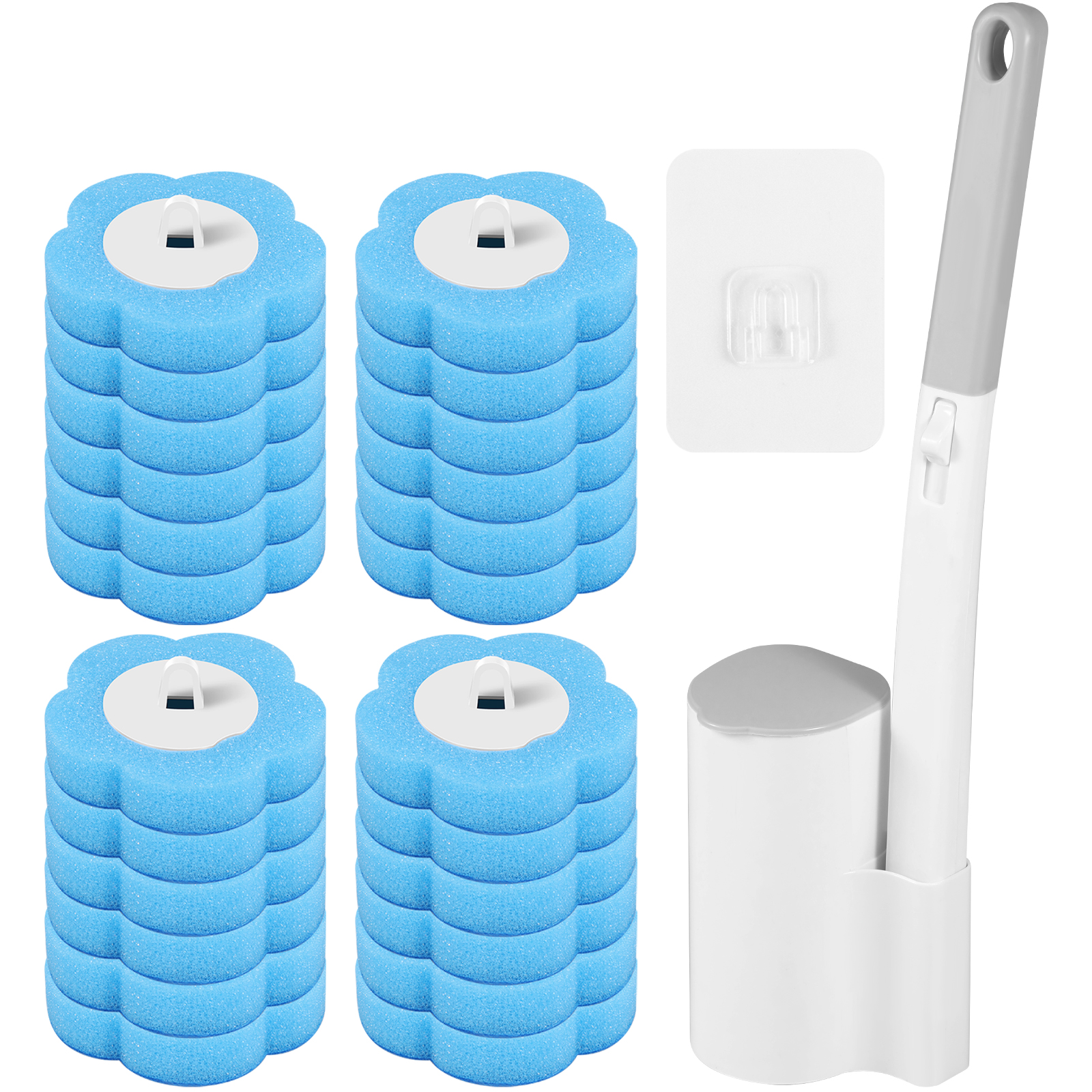 Disposable Toilet Brush Set Wall Mounted with Replaceable Sponge Refills Cleaner Hygienic Bathroom Cleaning Tool